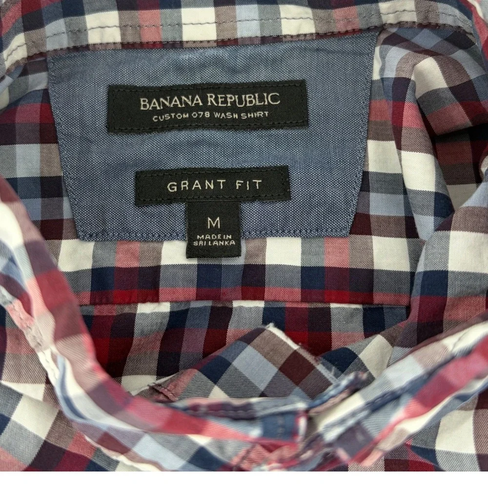 Banana Republic Grant Fit 078 Wash Shirt Red Blue Plaid Button Down Mens M